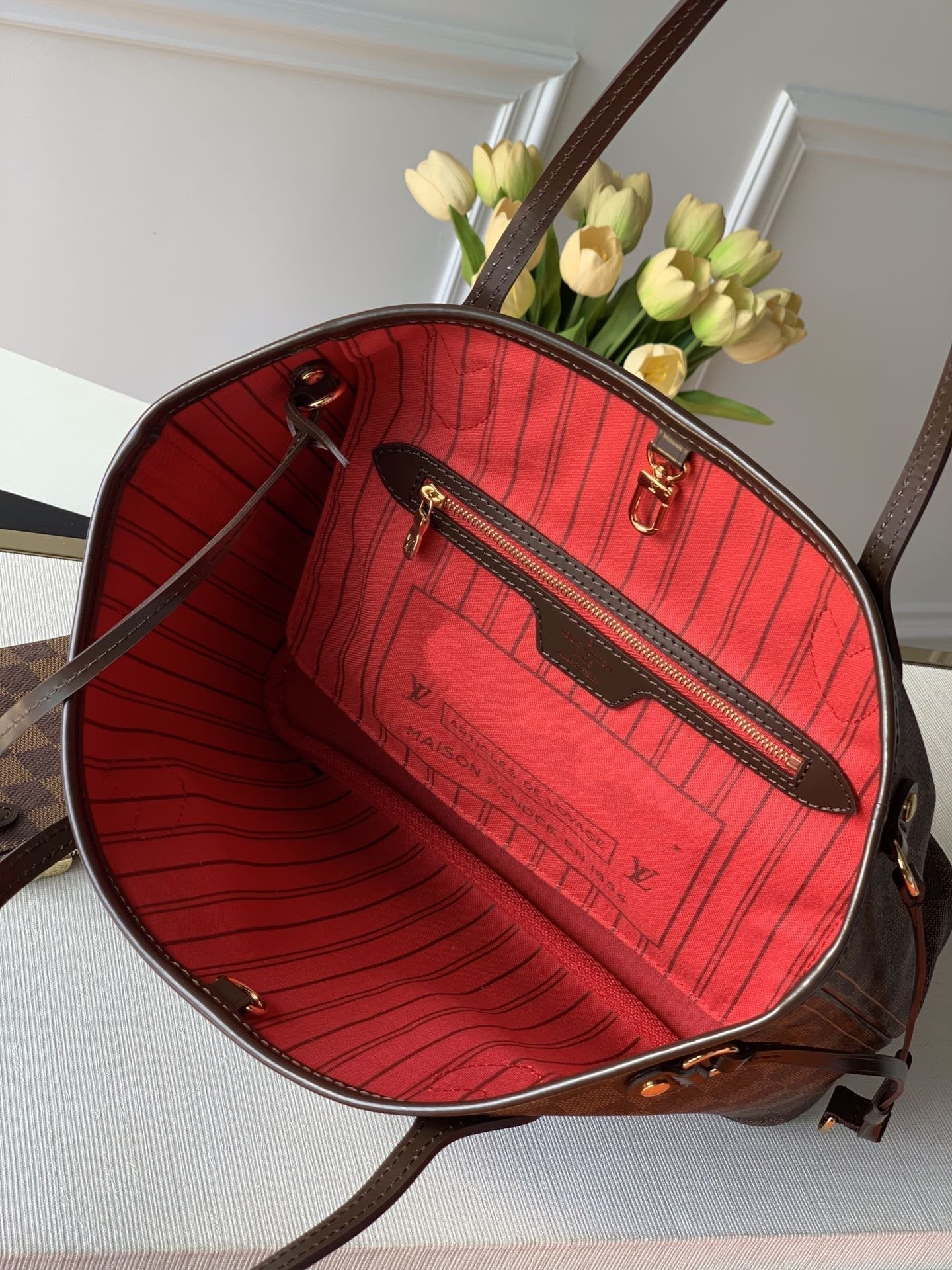 LOUIS VUITTON NEVER FULL MM WITH DUSTBAG DAMIER EBENE CANVAS 29CM
