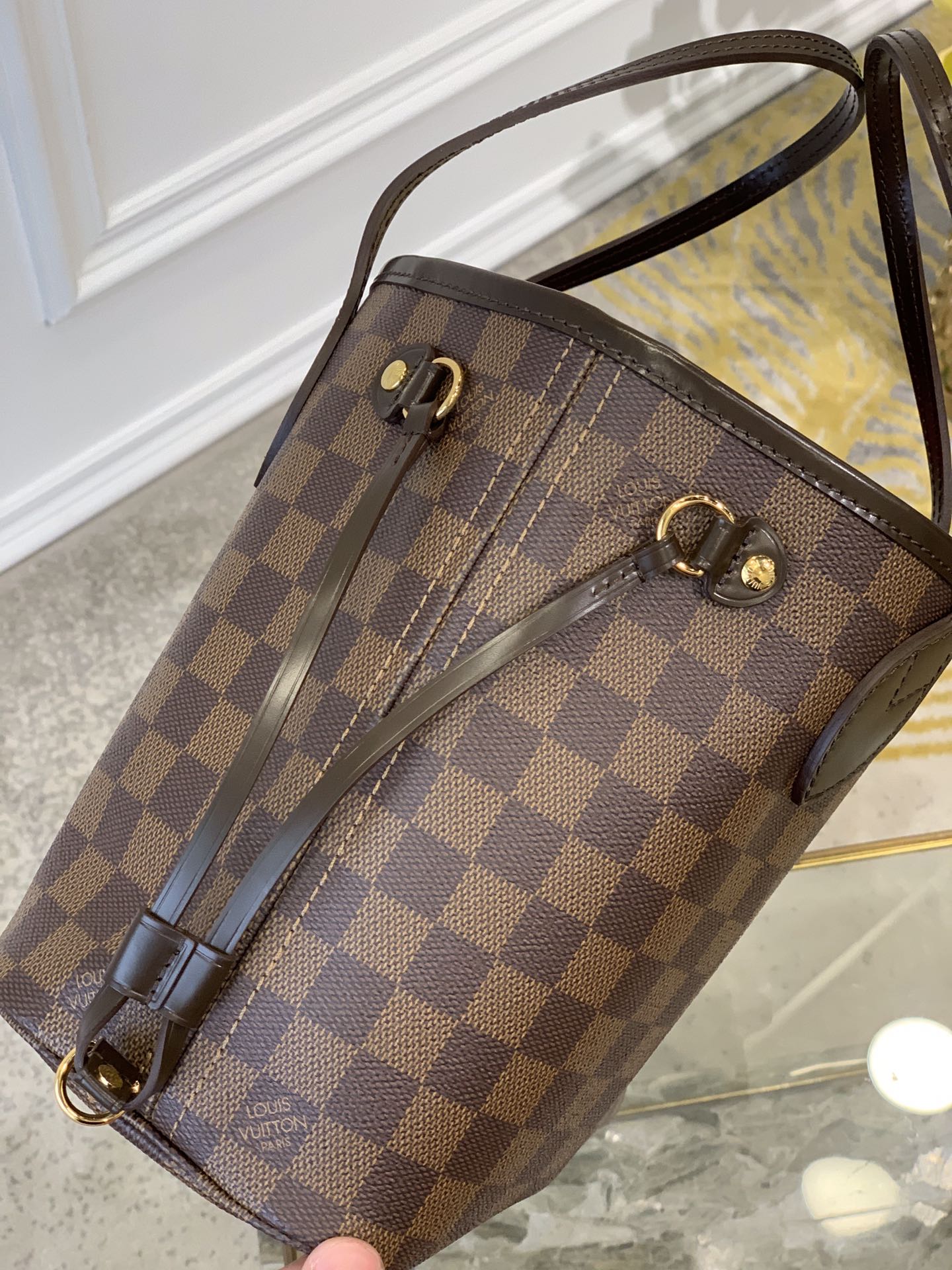 LOUIS VUITTON NEVER FULL MM WITH DUSTBAG DAMIER EBENE CANVAS 29CM