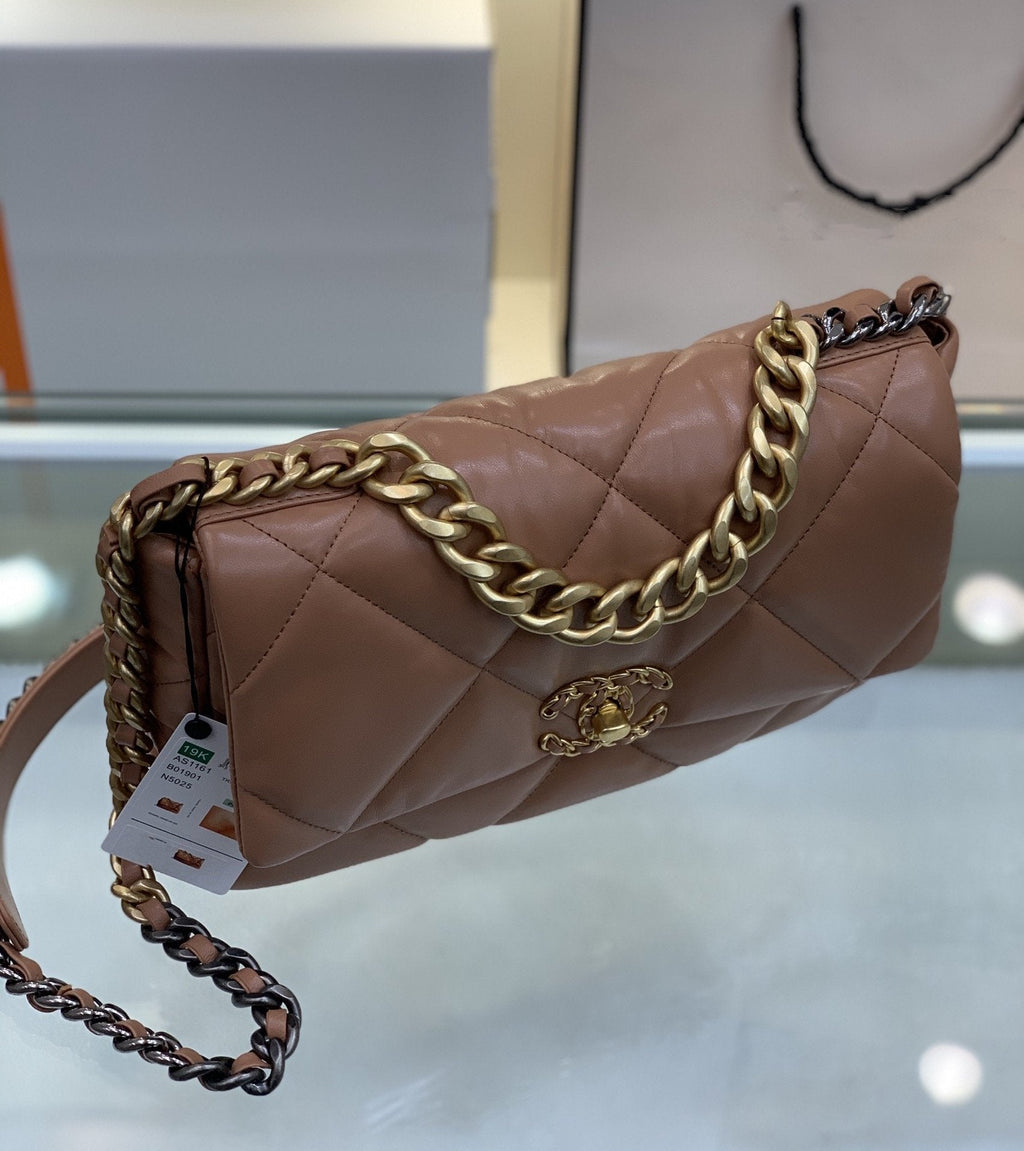 CHANEL 19 FLAP BAG 26 BROWN GOATSKIN