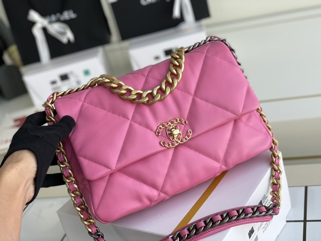 CHANEL 19 FLAP BAG 26 PINK LAMBSKIN