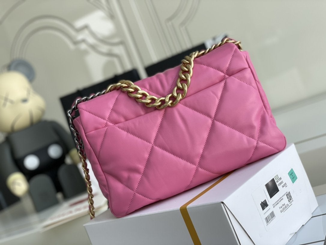 CHANEL 19 FLAP BAG 26 PINK LAMBSKIN