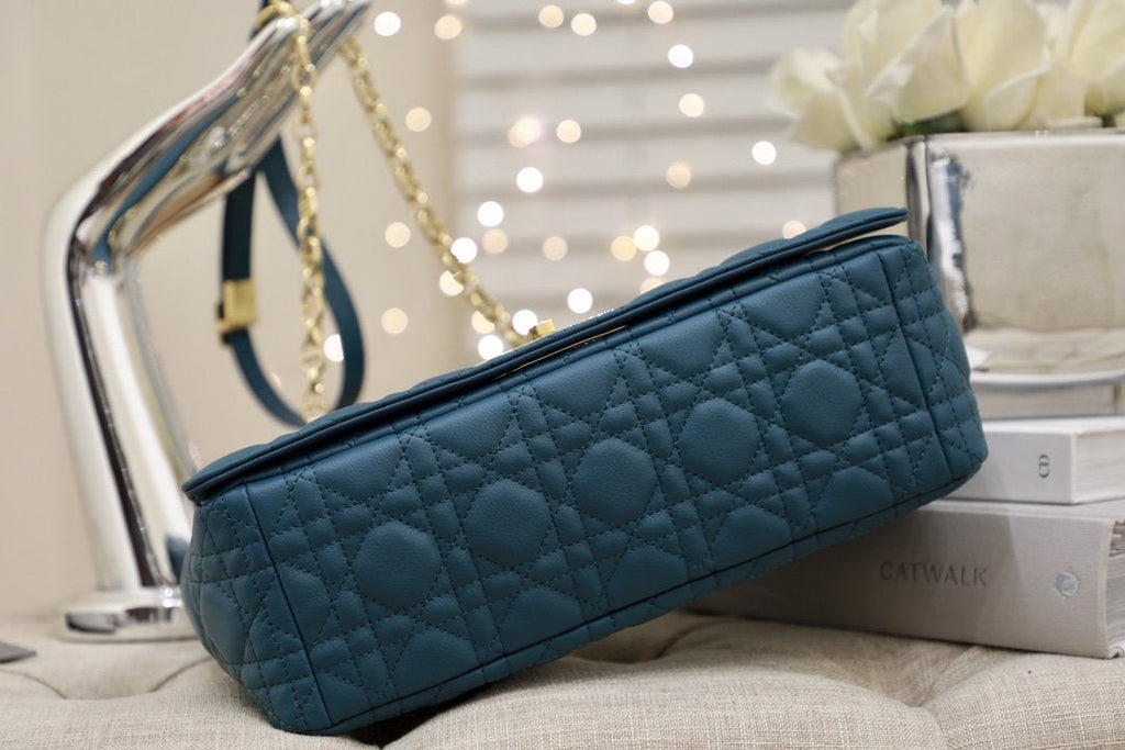 DIOR LARGE CARO BAG 28 DEEP OCEAN BLUE SUPPLE CANNAGE CALFSKIN