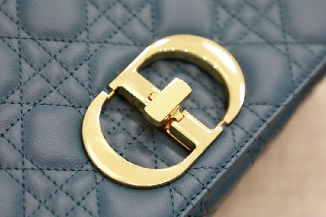 DIOR LARGE CARO BAG 28 DEEP OCEAN BLUE SUPPLE CANNAGE CALFSKIN