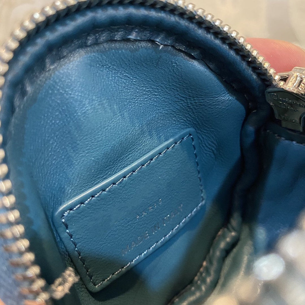 DIOR DETACHABLE CARO ROUND COIN PURSE DEEP OCEAN BLUE CANNAGE CALFSKIN