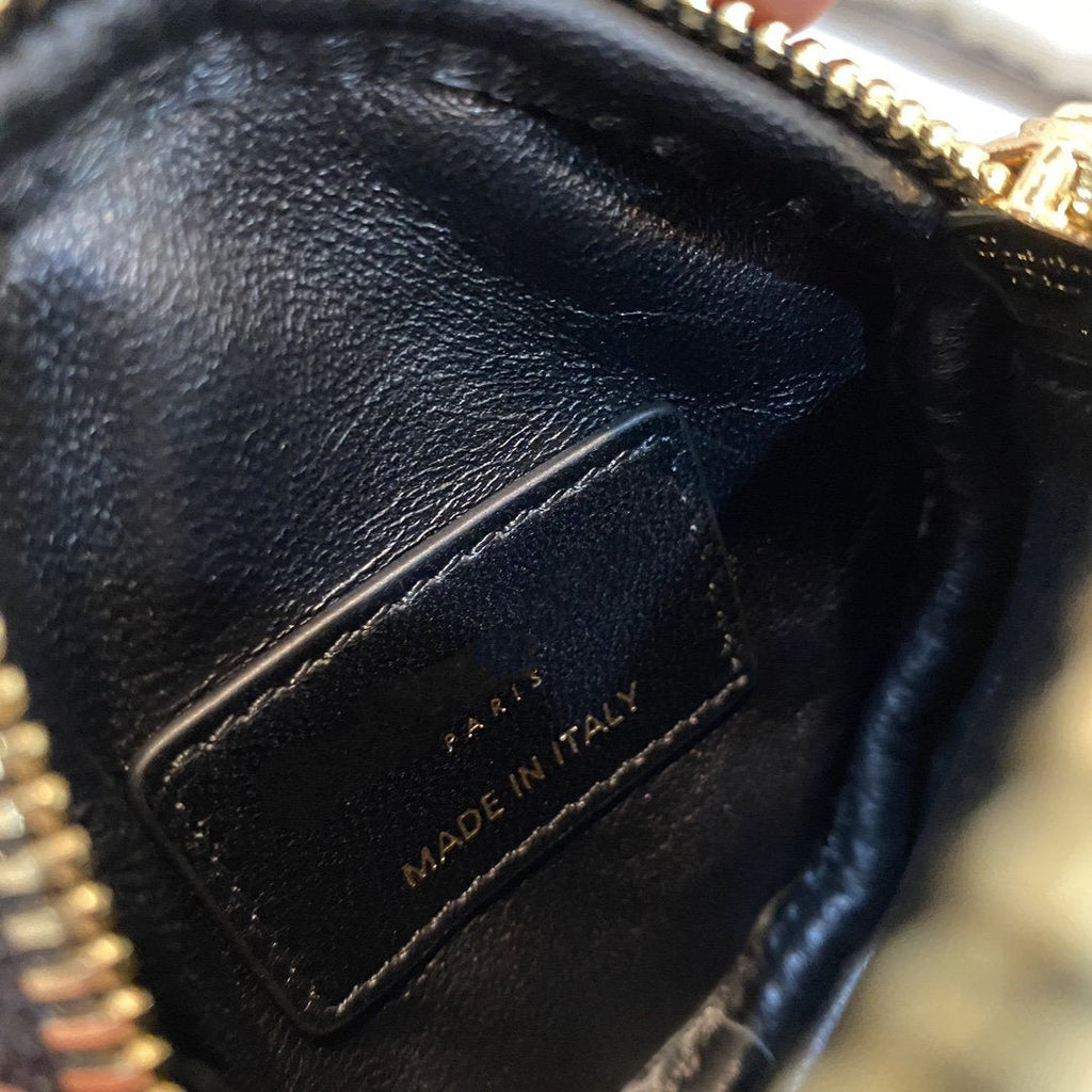 DIOR DETACHABLE CARO ROUND COIN PURSE BLACK CANNAGE CALFSKIN