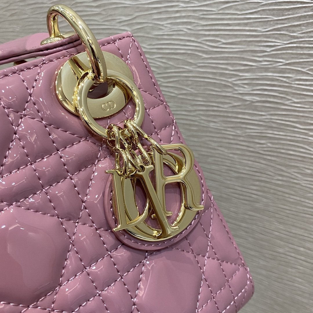 DIOR MINI LADY BAG 17 PINK PATENT CALFSKIN