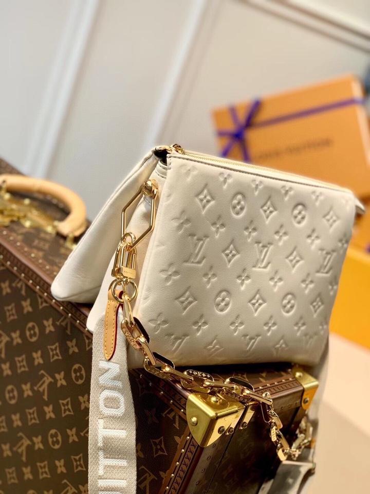 LOUIS VUITTON COUSSIN PM 27 CREAM MONOGRAM EMBOSSED PUFFY LAMBSKIN