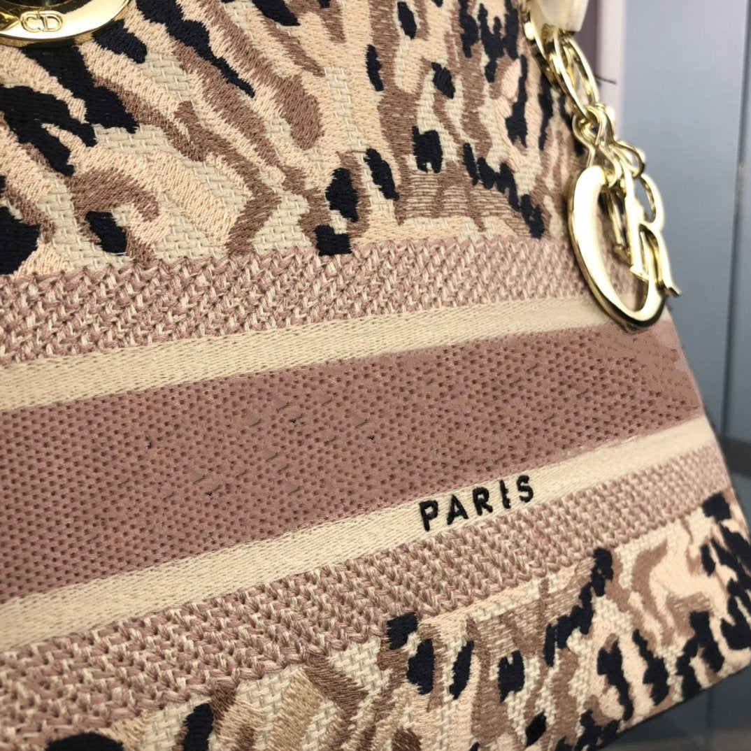 DIOR MEDIUM D-LITE 24 BEIGE MILTI COLOR MIZZA EMBROIDERY