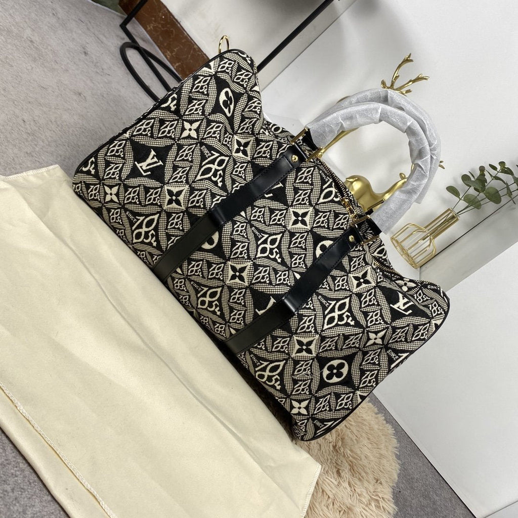 LOUIS VUITTON LV KEEPALL BANDOULIERE 45 1854 JACQUARD GRAY