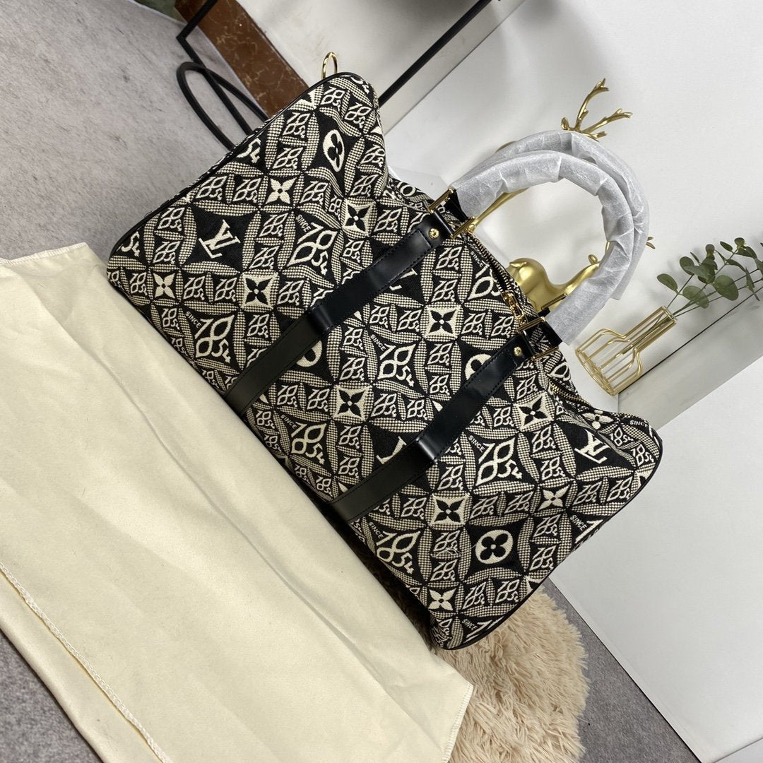 LOUIS VUITTON LV KEEPALL BANDOULIERE 45 1854 JACQUARD GRAY