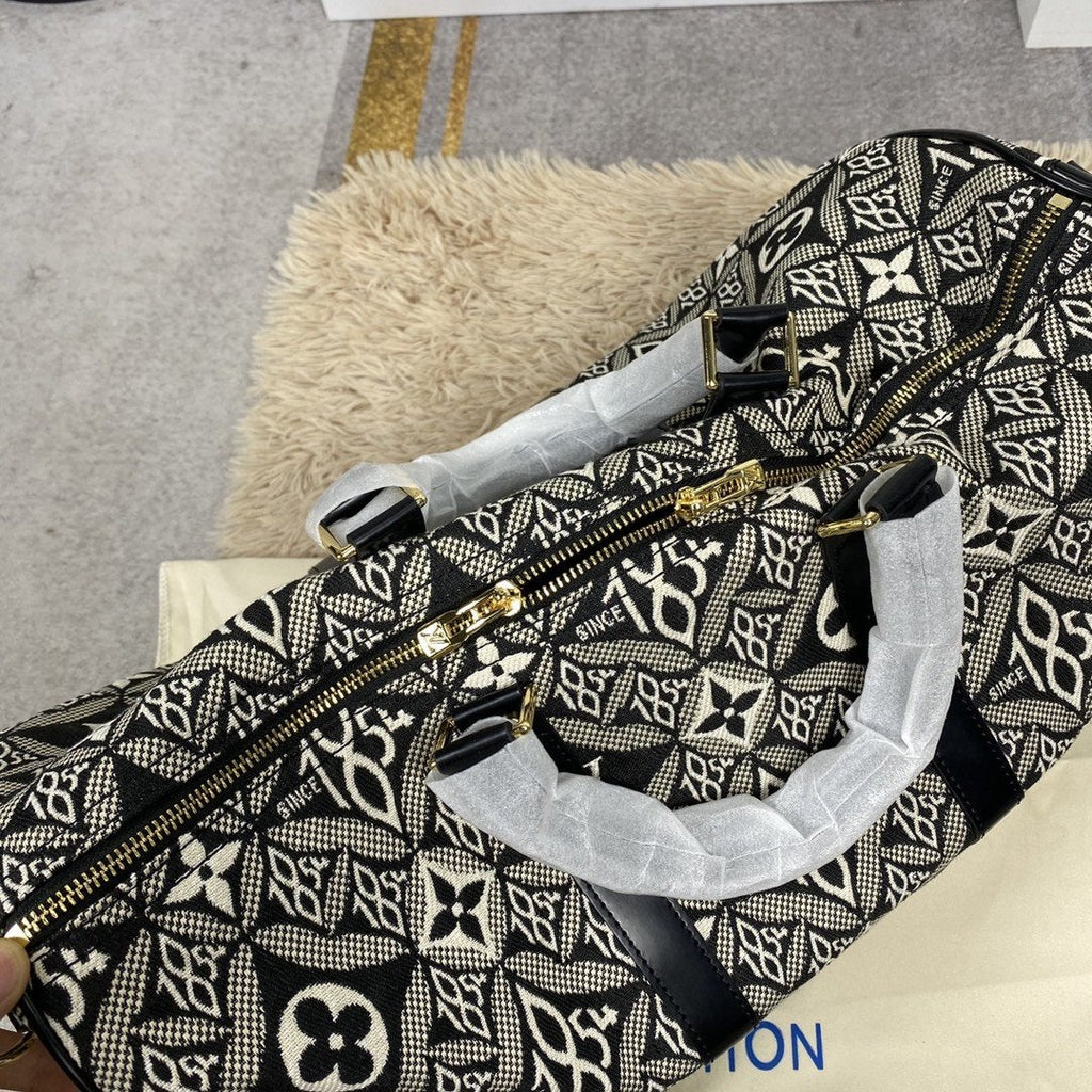 LOUIS VUITTON LV KEEPALL BANDOULIERE 45 1854 JACQUARD GRAY