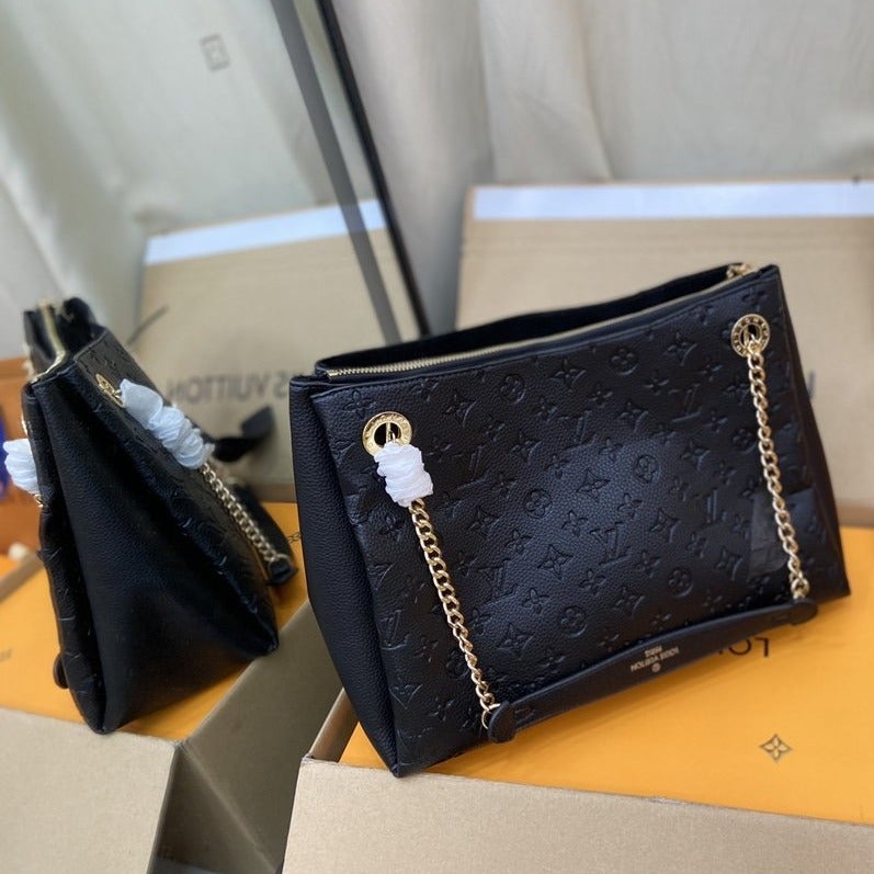 LOUIS VUITTON SURENE MM 36CM BLACK MONOGRAM GRAINED CALFSKIN