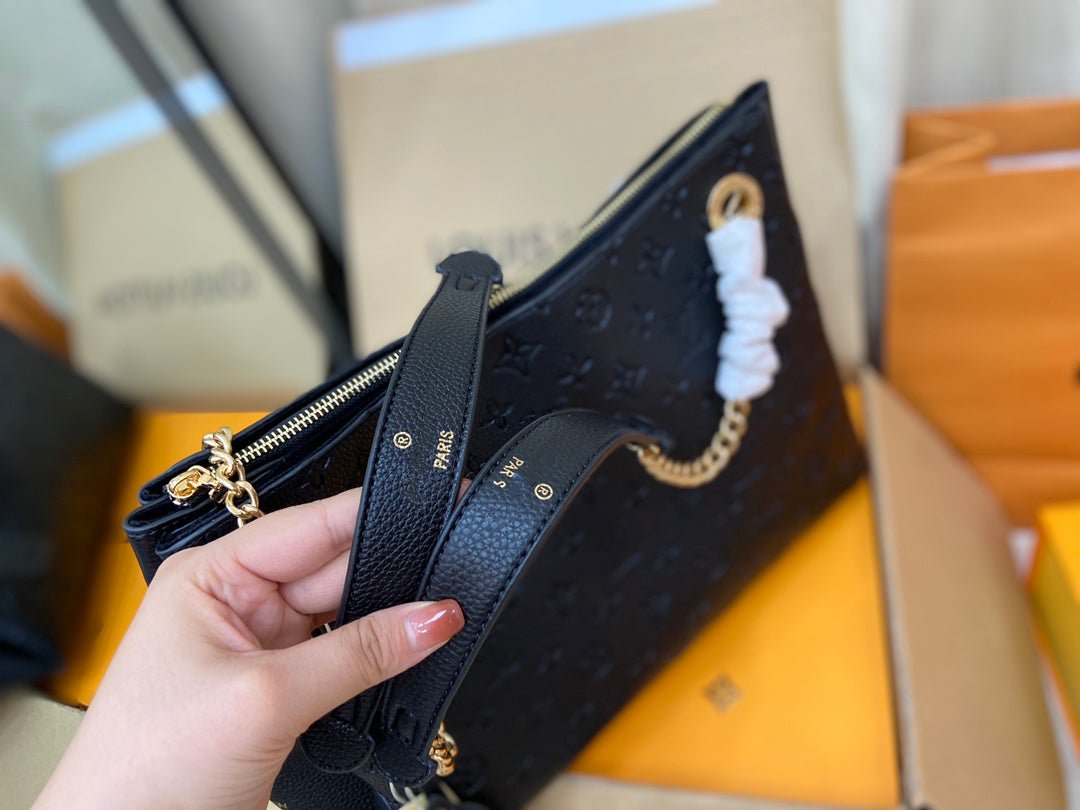 LOUIS VUITTON SURENE MM 36CM BLACK MONOGRAM GRAINED CALFSKIN
