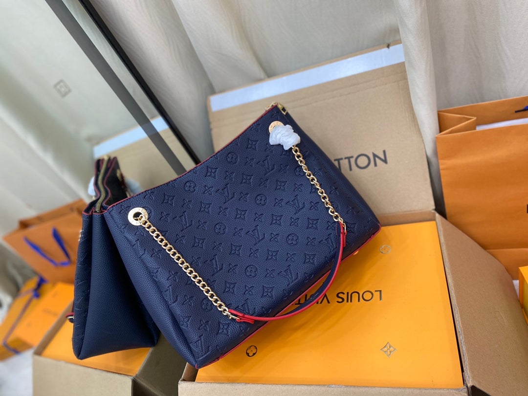 LOUIS VUITTON SURENE MM 36CM BLUE MONOGRAM GRAINED CALFSKIN