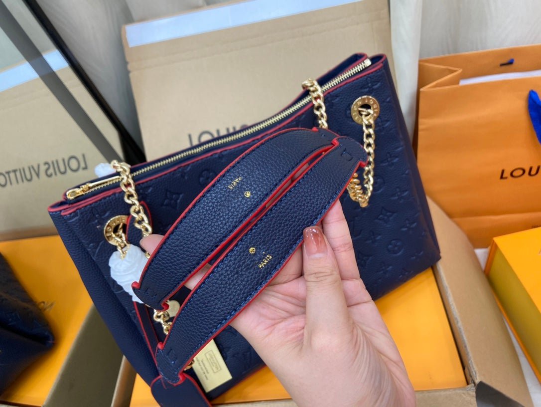 LOUIS VUITTON SURENE MM 36CM BLUE MONOGRAM GRAINED CALFSKIN