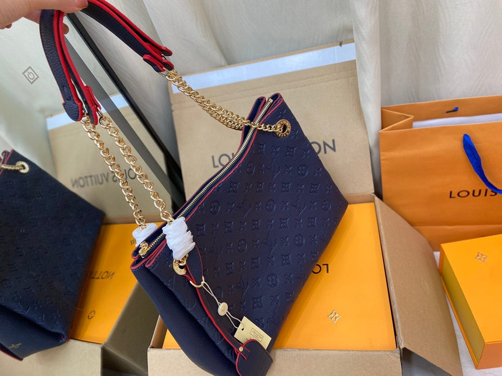 LOUIS VUITTON SURENE MM 36CM BLUE MONOGRAM GRAINED CALFSKIN