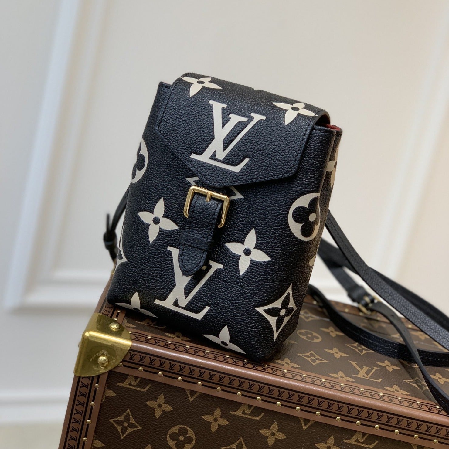 LOUIS VUITTON TINI BACKPACK BLACK BEIGE MONOGRAM CANVAS