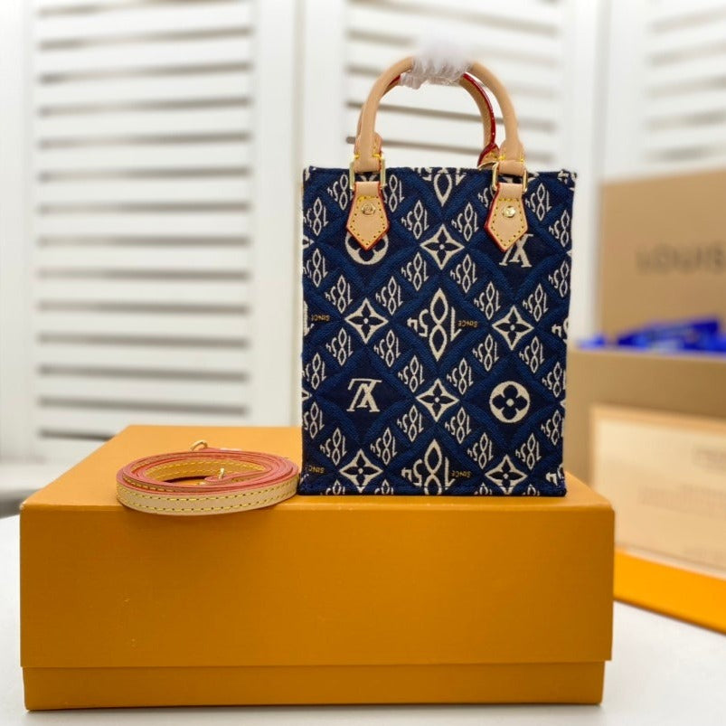 LOUIS VUITTON PETIT SAC PLAT BLUE MONOGRAM SINCE 1854 TEXTILE