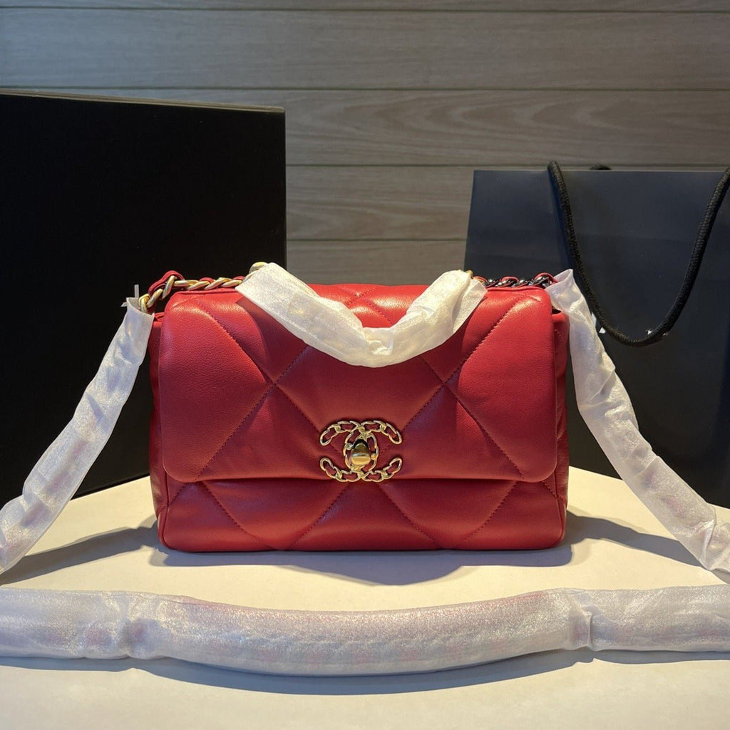 CHANEL 19 FLAP BAG 26 RED GOATSKIN