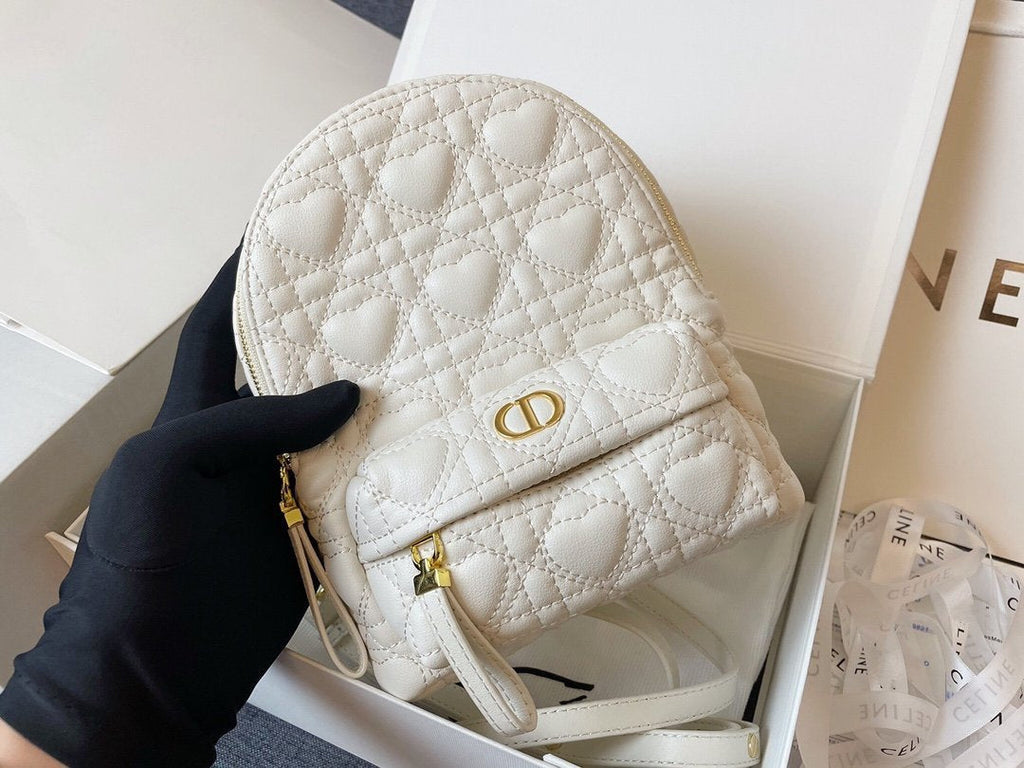 DIOR SMALL BACKPACK WHITE CANNAGE LAMBSKIN