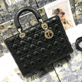 DIOR LARGE LADY BAG 32CM BLACK CANNAGE LAMBSKIN