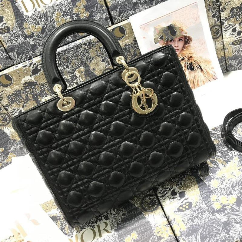 DIOR LARGE LADY BAG 32CM BLACK CANNAGE LAMBSKIN