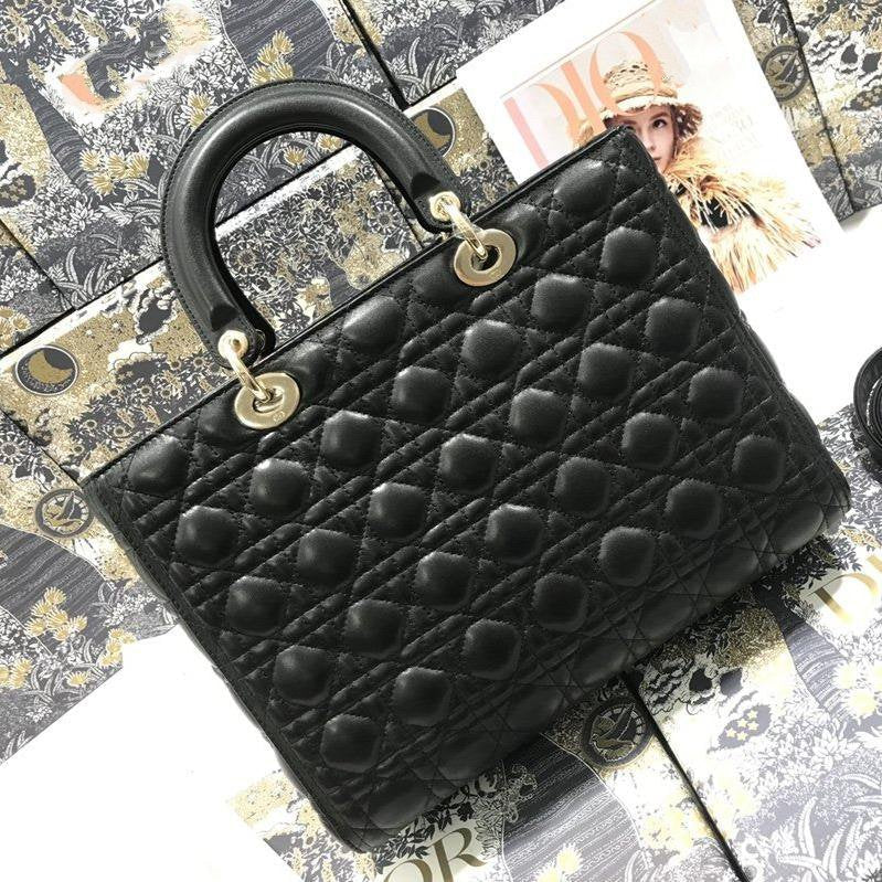 DIOR LARGE LADY BAG 32CM BLACK CANNAGE LAMBSKIN