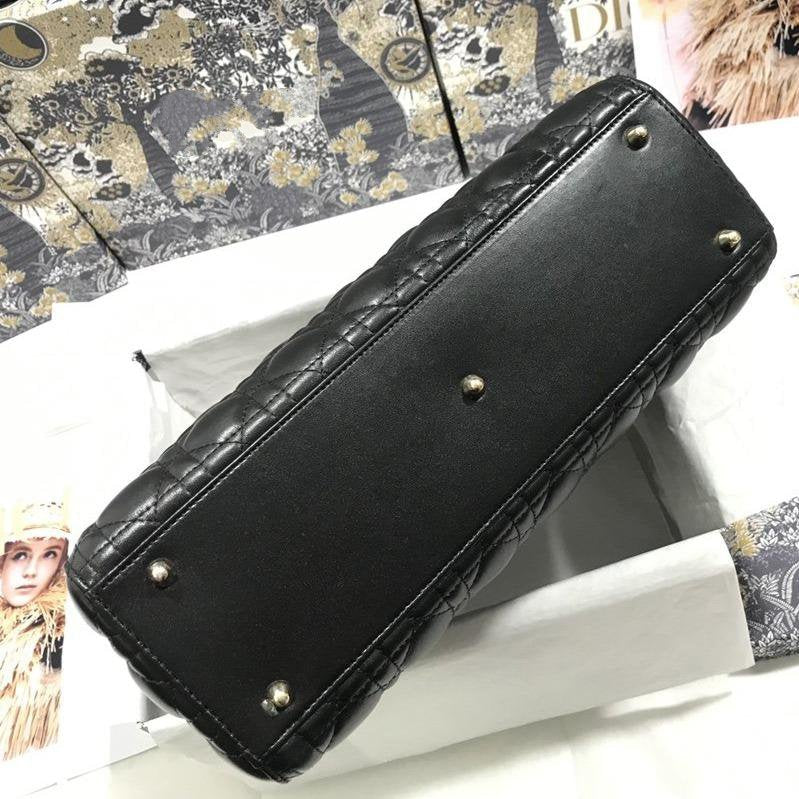 DIOR LARGE LADY BAG 32CM BLACK CANNAGE LAMBSKIN