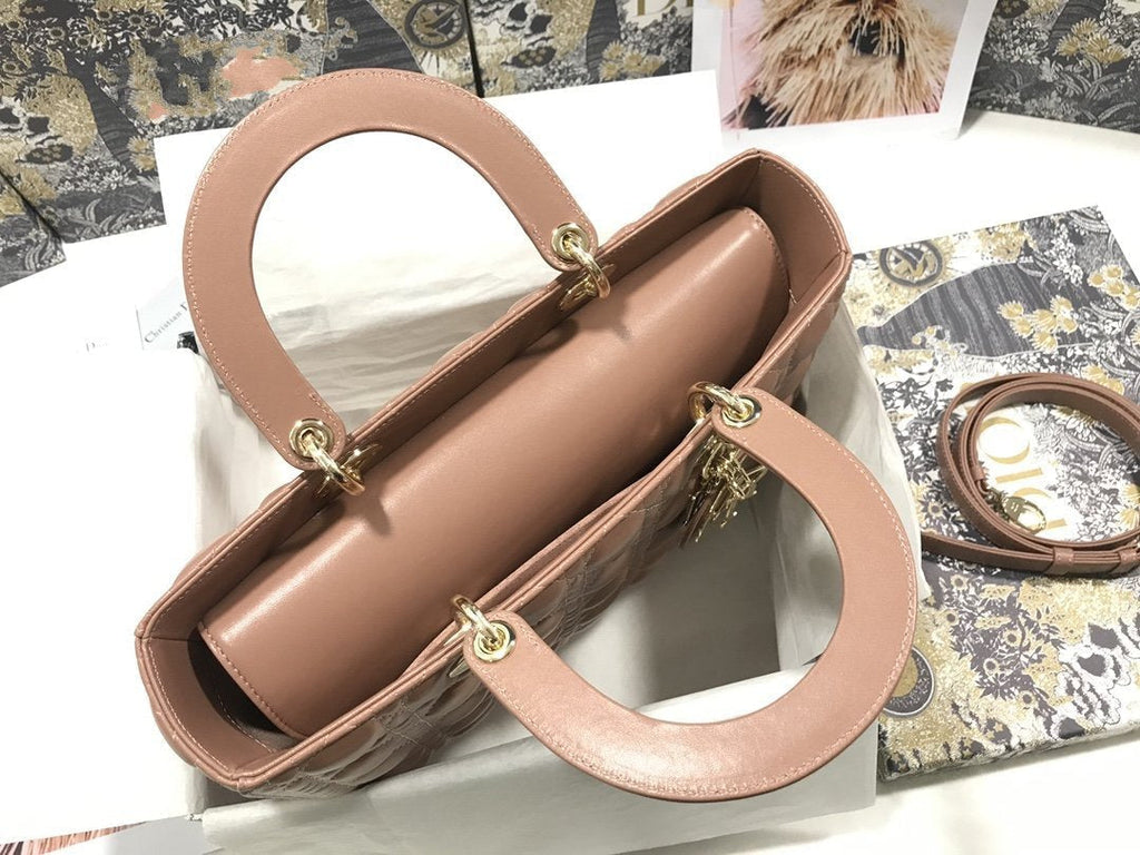 DIOR LARGE LADY BAG 32CM BEIGE CANNAGE LAMBSKIN