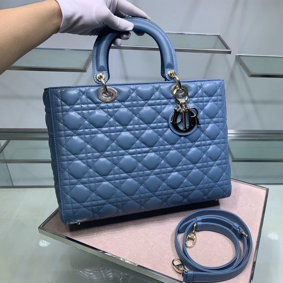 DIOR LARGE LADY BAG 32CM BLUE CANNAGE LAMBSKIN