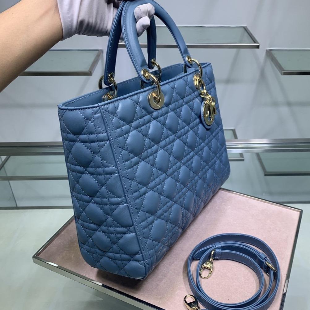 DIOR LARGE LADY BAG 32CM BLUE CANNAGE LAMBSKIN