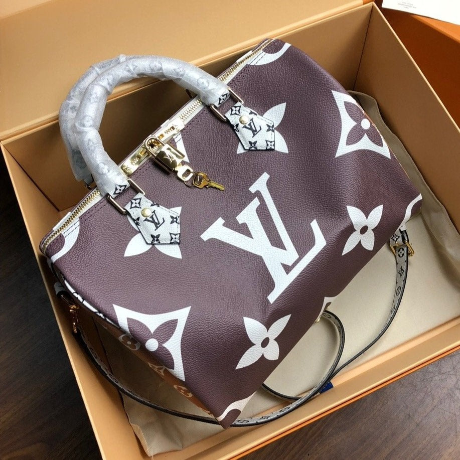 LOUIS VUITTON SPEEDY BANDOULIERE 30 BROWN WHITE GIANT MONOGRAM CANVAS