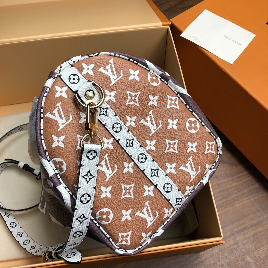 LOUIS VUITTON SPEEDY BANDOULIERE 30 BROWN WHITE GIANT MONOGRAM CANVAS