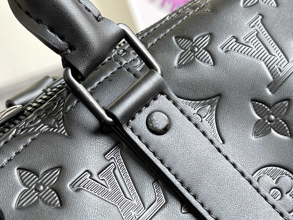LOUIS VUITTON KEEPALL 50 BANDOULIERE BLACK EMPREINTE LEATHER