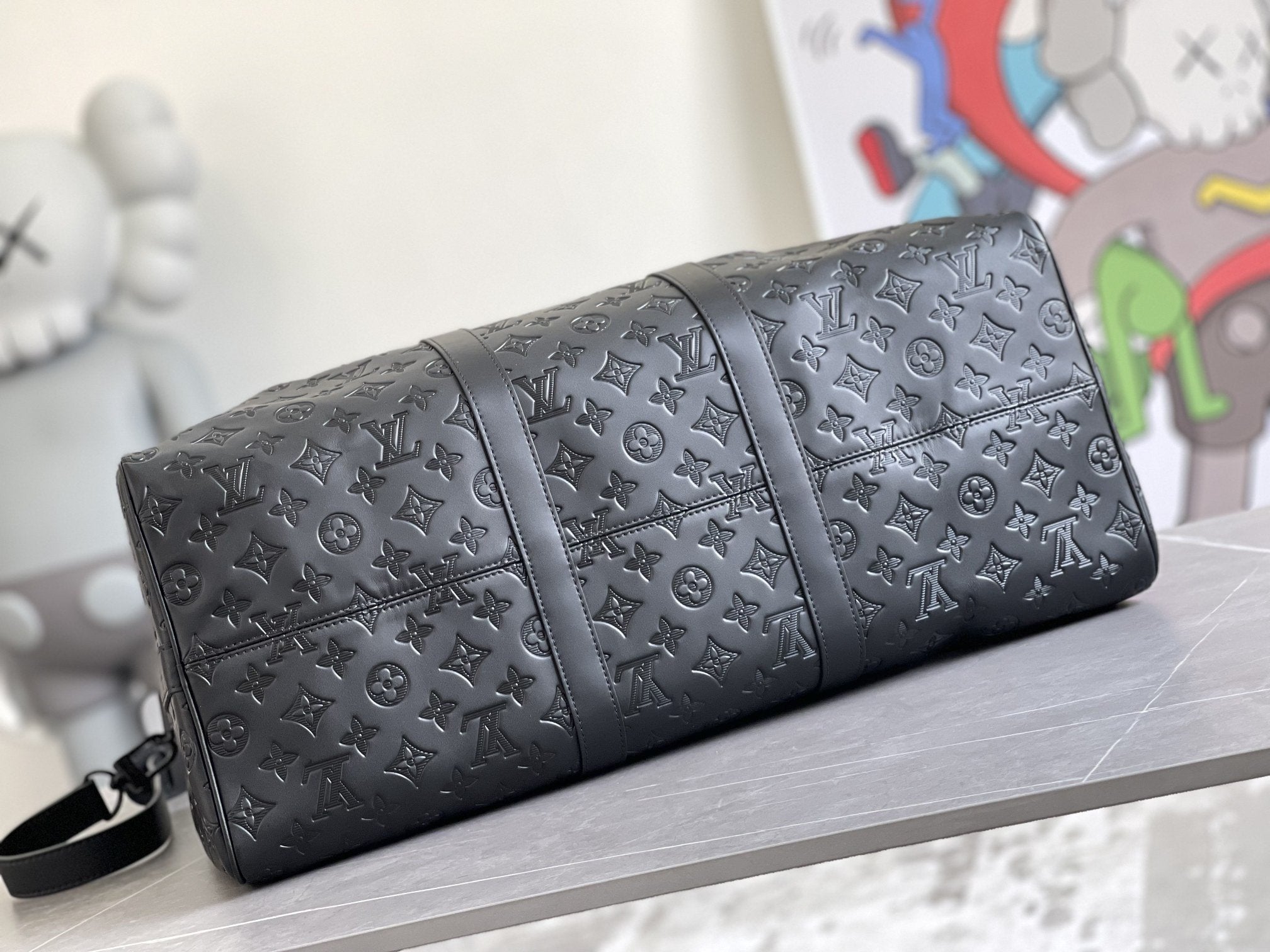 LOUIS VUITTON KEEPALL 50 BANDOULIERE BLACK EMPREINTE LEATHER
