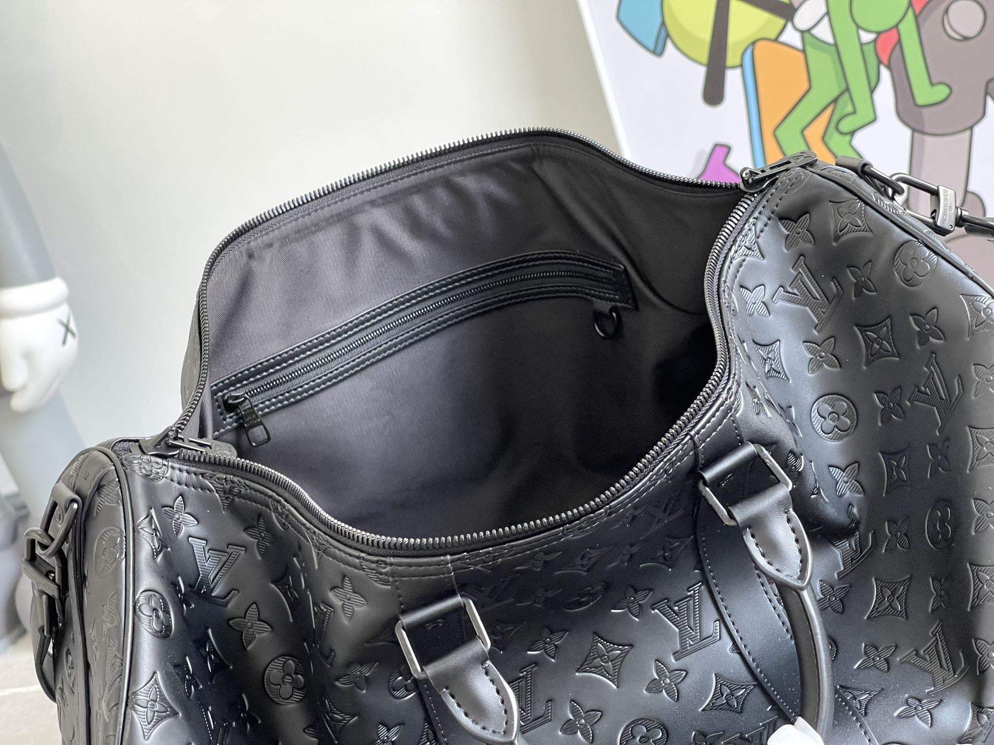 LOUIS VUITTON KEEPALL 50 BANDOULIERE BLACK EMPREINTE LEATHER