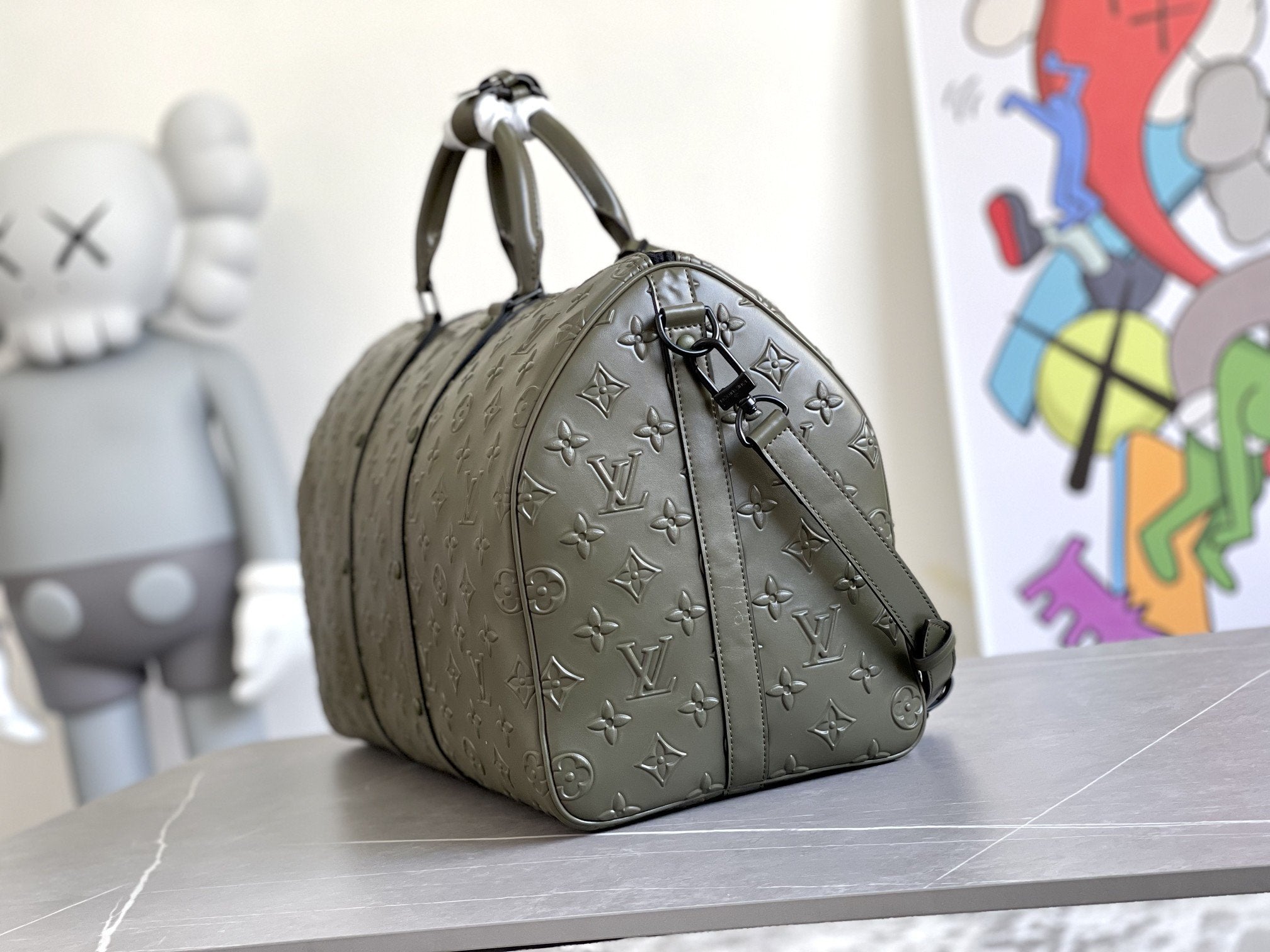 LOUIS VUITTON KEEPALL 50 BANDOULIERE KHAKI EMPREINTE LEATHER