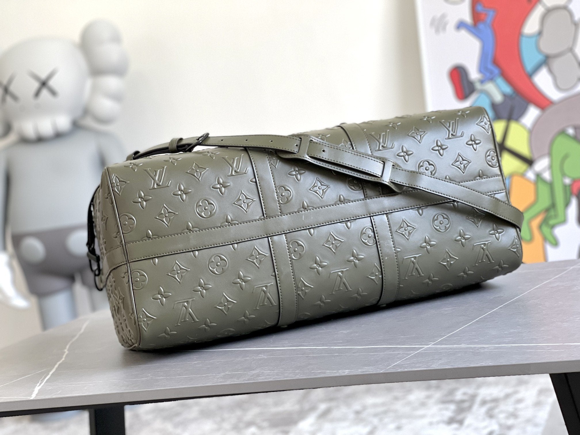 LOUIS VUITTON KEEPALL 50 BANDOULIERE KHAKI EMPREINTE LEATHER