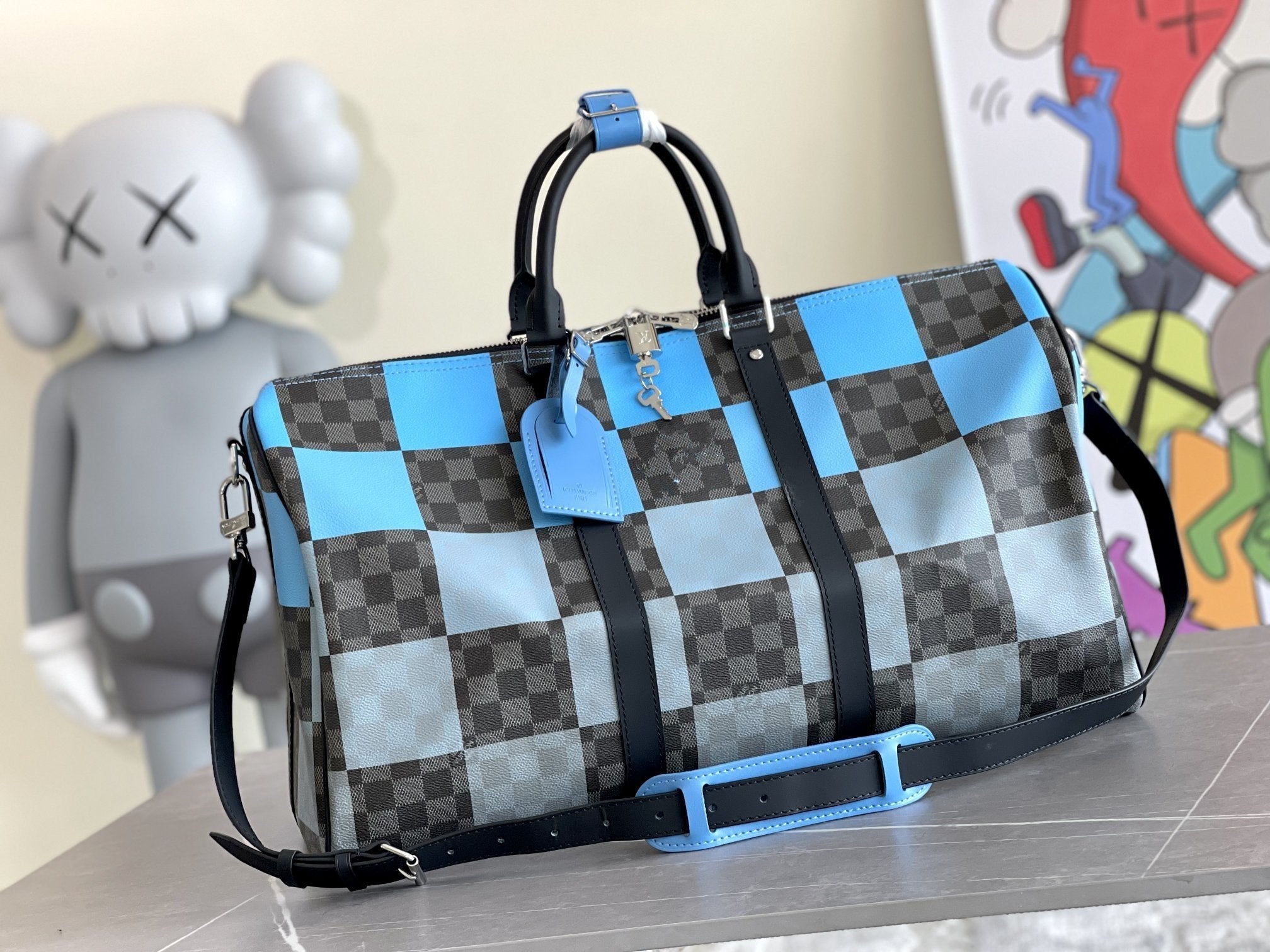 LOUIS VUITTON KEEPALL 50 BANDOULIERE BLUE DAMIER GRAPHITE