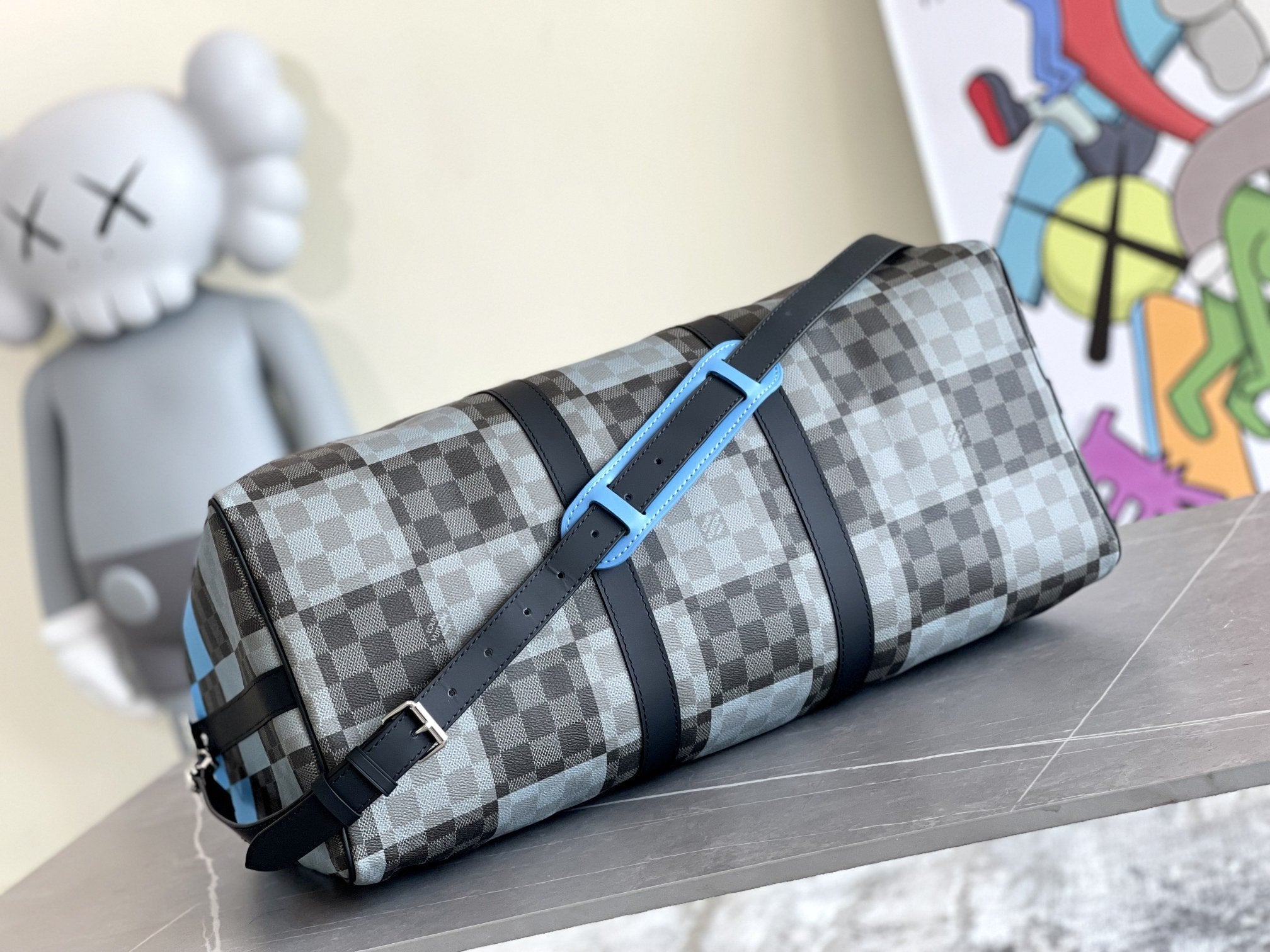 LOUIS VUITTON KEEPALL 50 BANDOULIERE BLUE DAMIER GRAPHITE