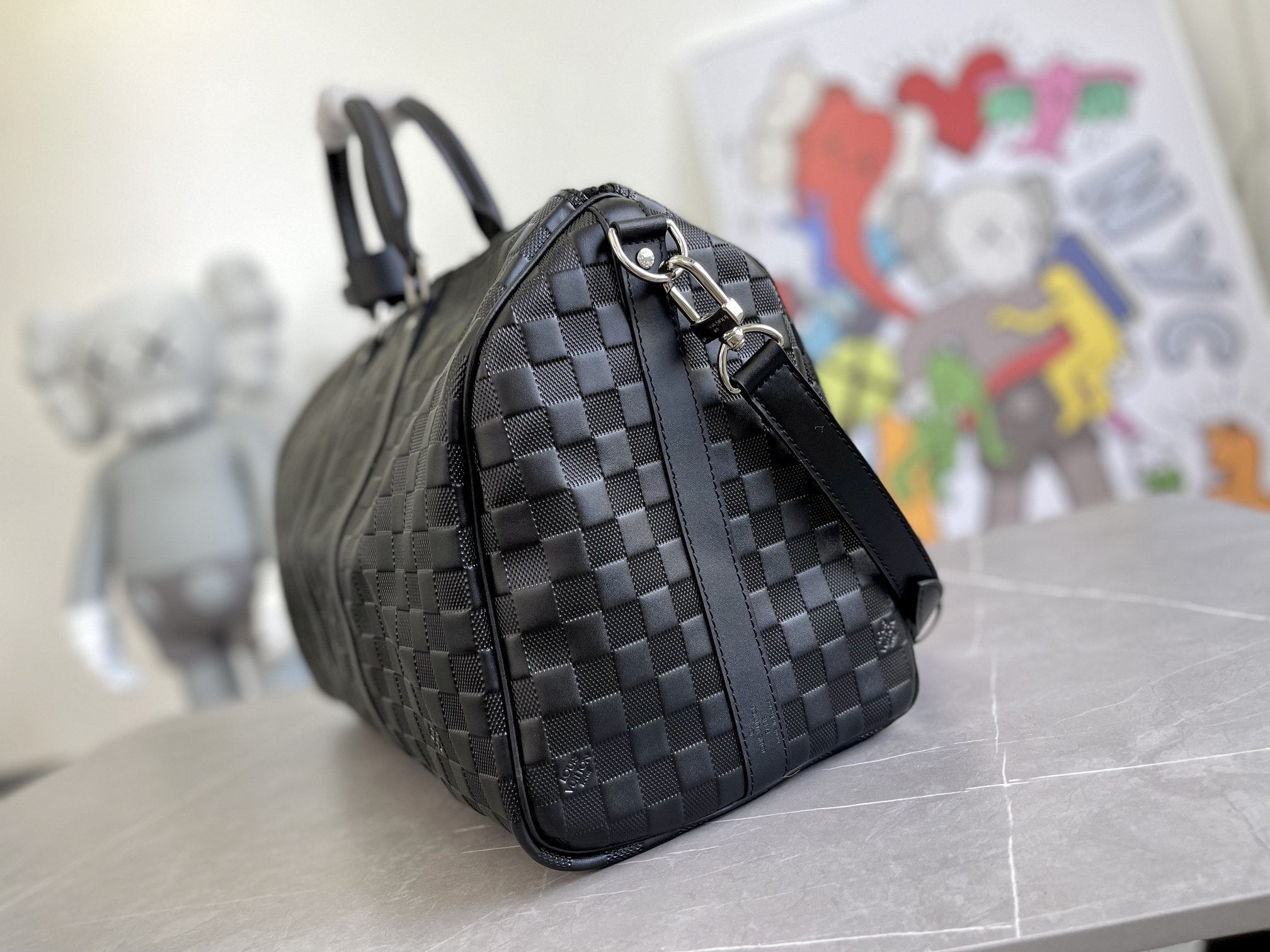 LOUIS VUITTON KEEPALL 45 BANDOULIERE BLACK EMPREINTE INFINI