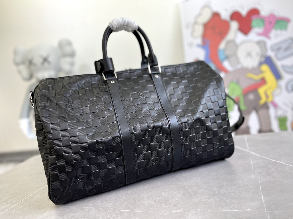 LOUIS VUITTON KEEPALL 45 BANDOULIERE BLACK EMPREINTE INFINI