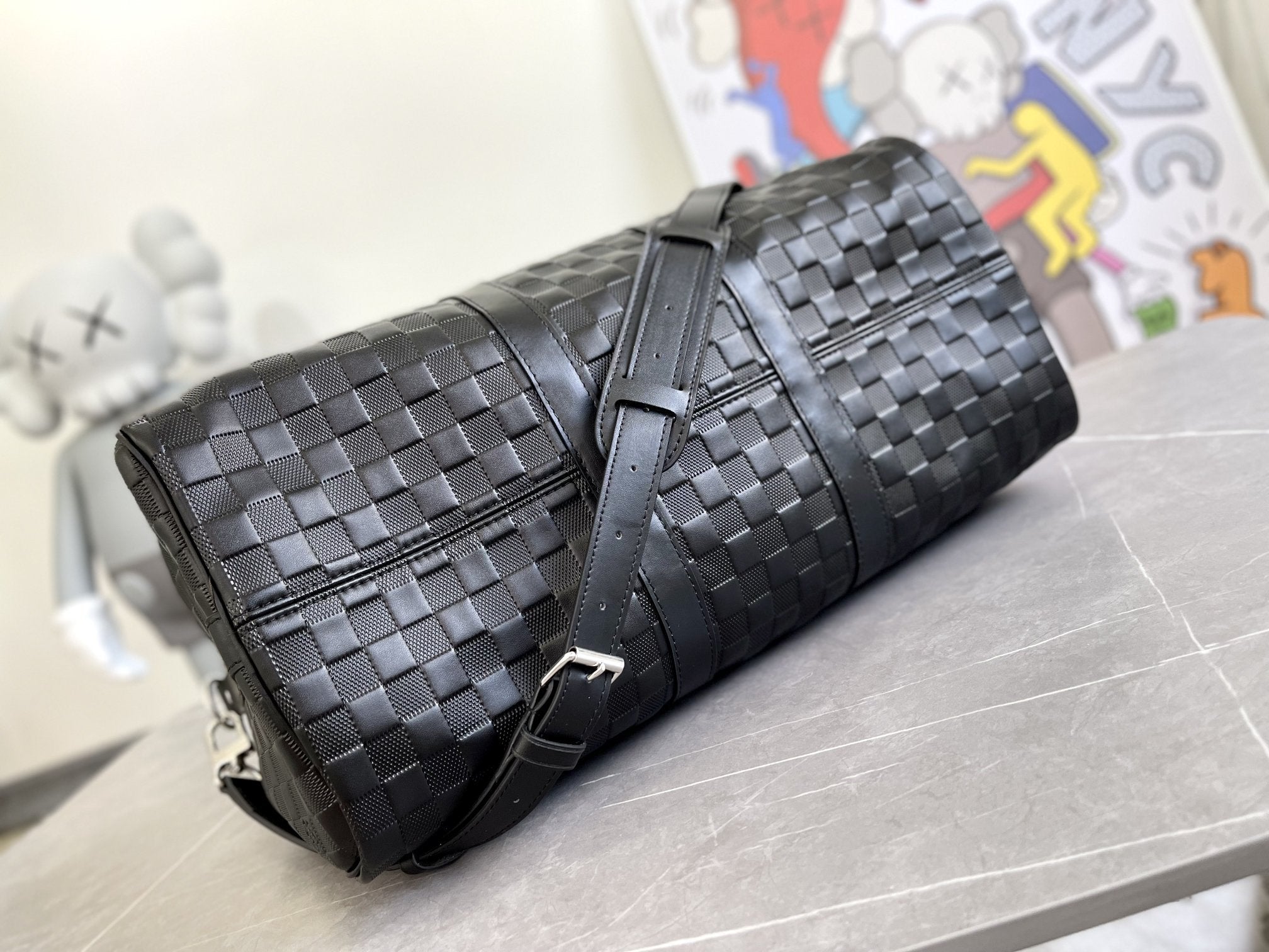 LOUIS VUITTON KEEPALL 45 BANDOULIERE BLACK EMPREINTE INFINI
