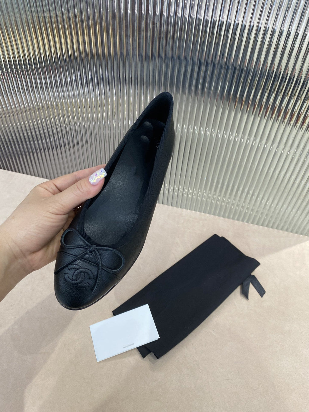 CHANEL BALLET FLATS BLACK GRAINED CALFSKIN