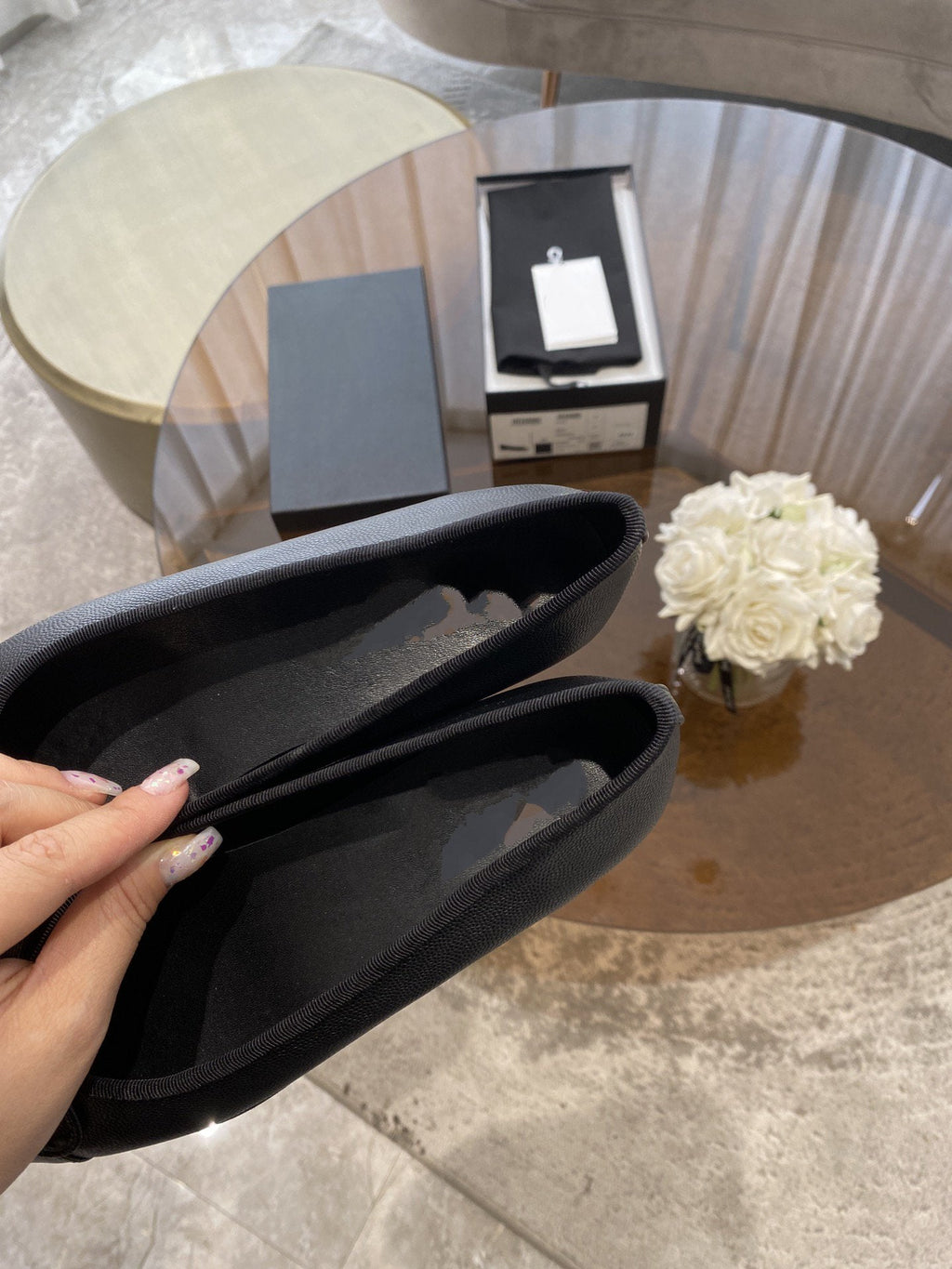 CHANEL BALLET FLATS BLACK GRAINED CALFSKIN
