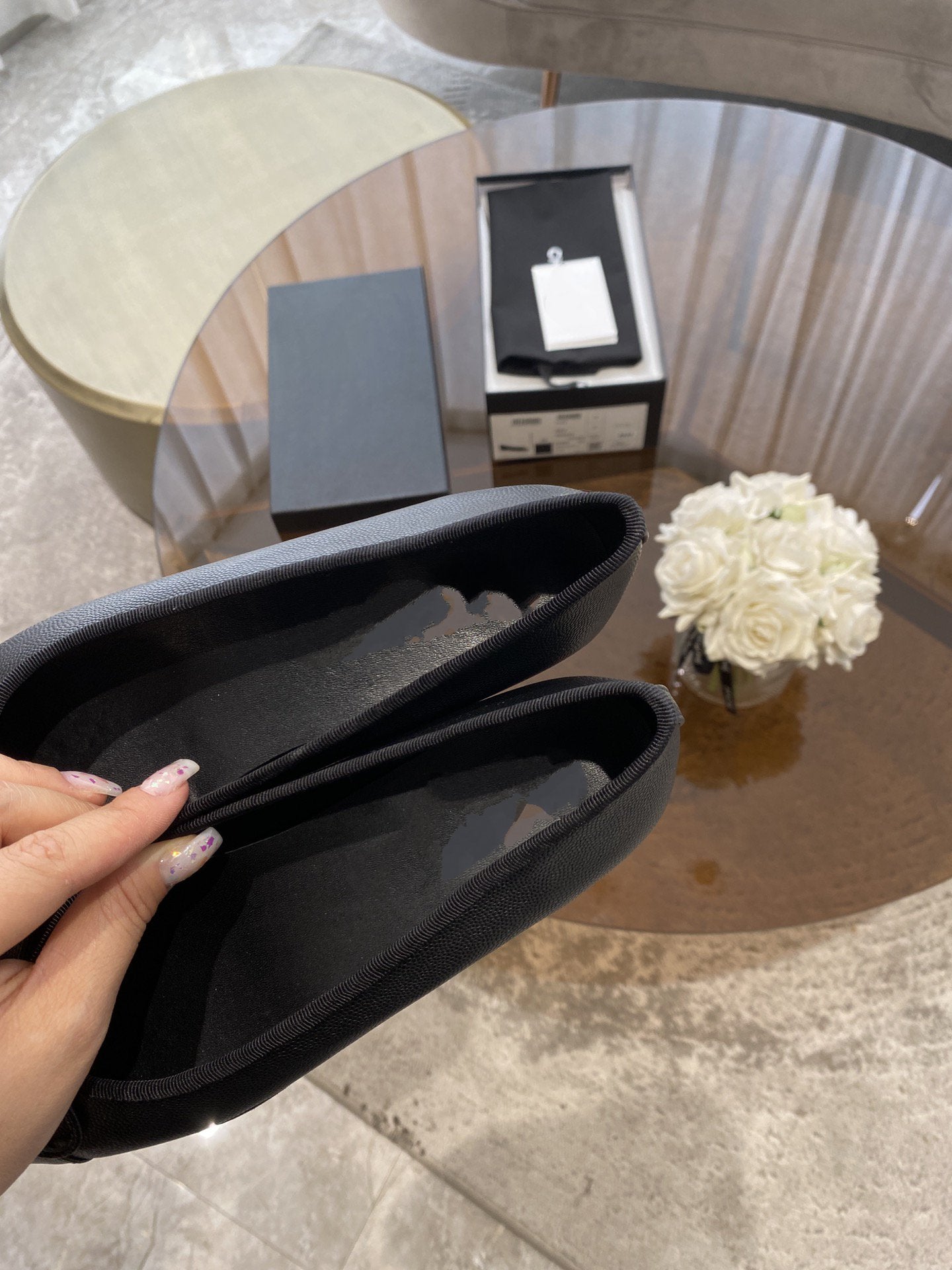 CHANEL BALLET FLATS BLACK GRAINED CALFSKIN