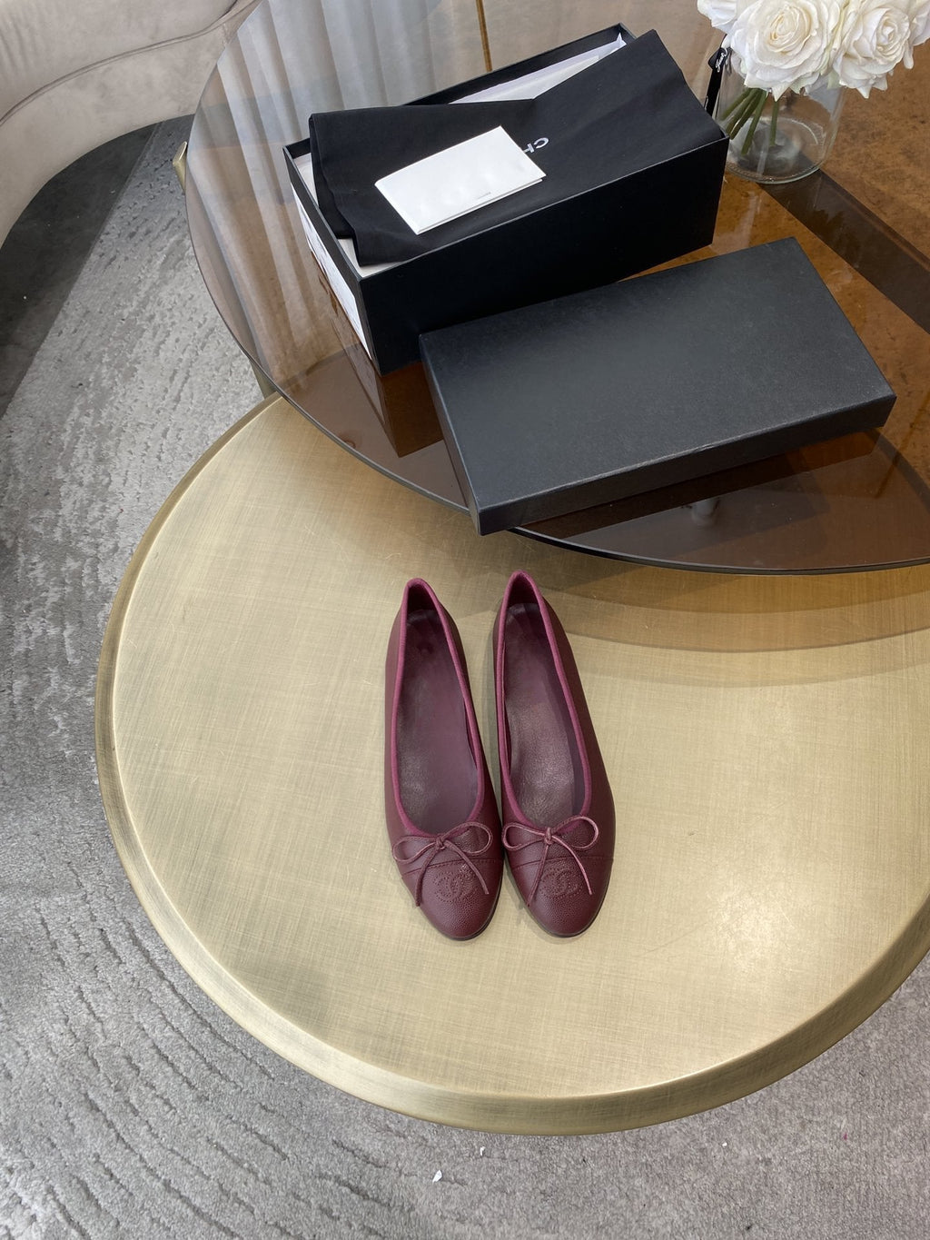 CHANEL BALLET FLATS BURGUNDY GRAINED CALFSKIN