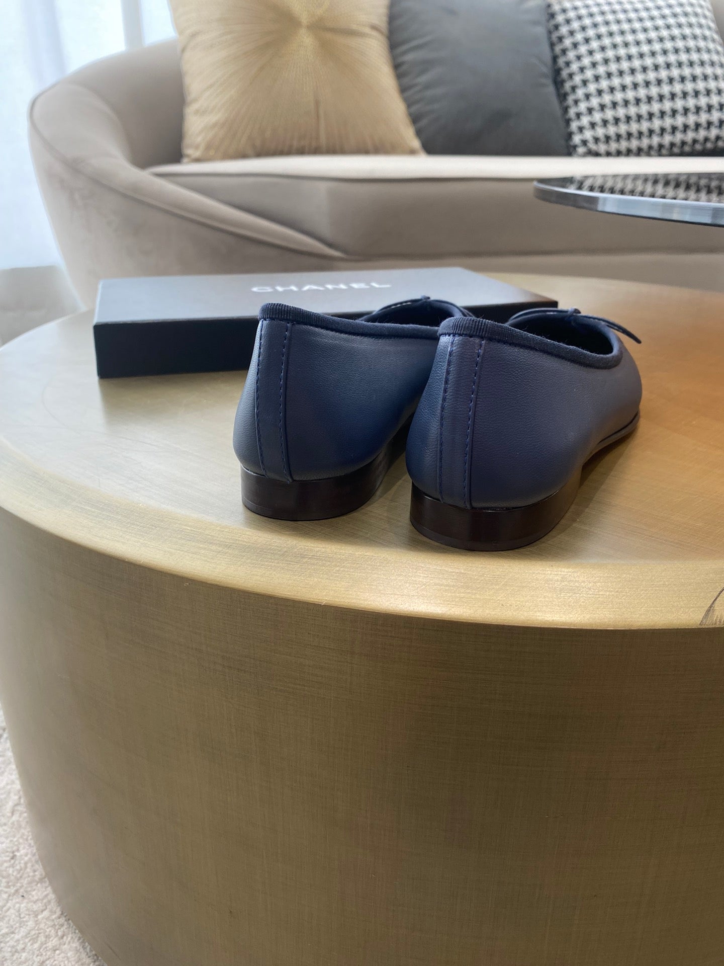 CHANEL BALLET FLATS DARK BLUE BLACK LAMBSKIN