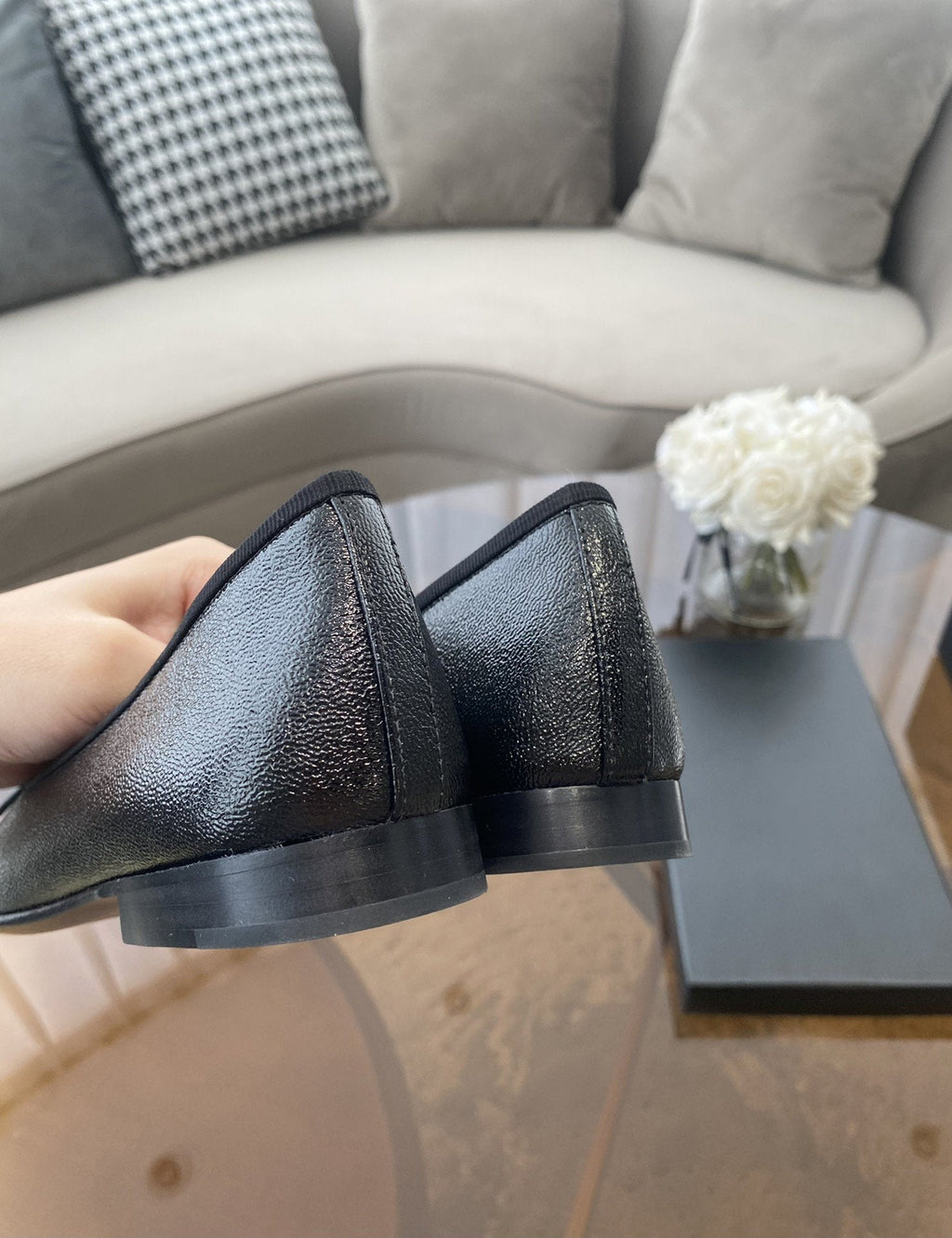 CHANEL BALLET FLATS ALL BLACK LAMBSKIN