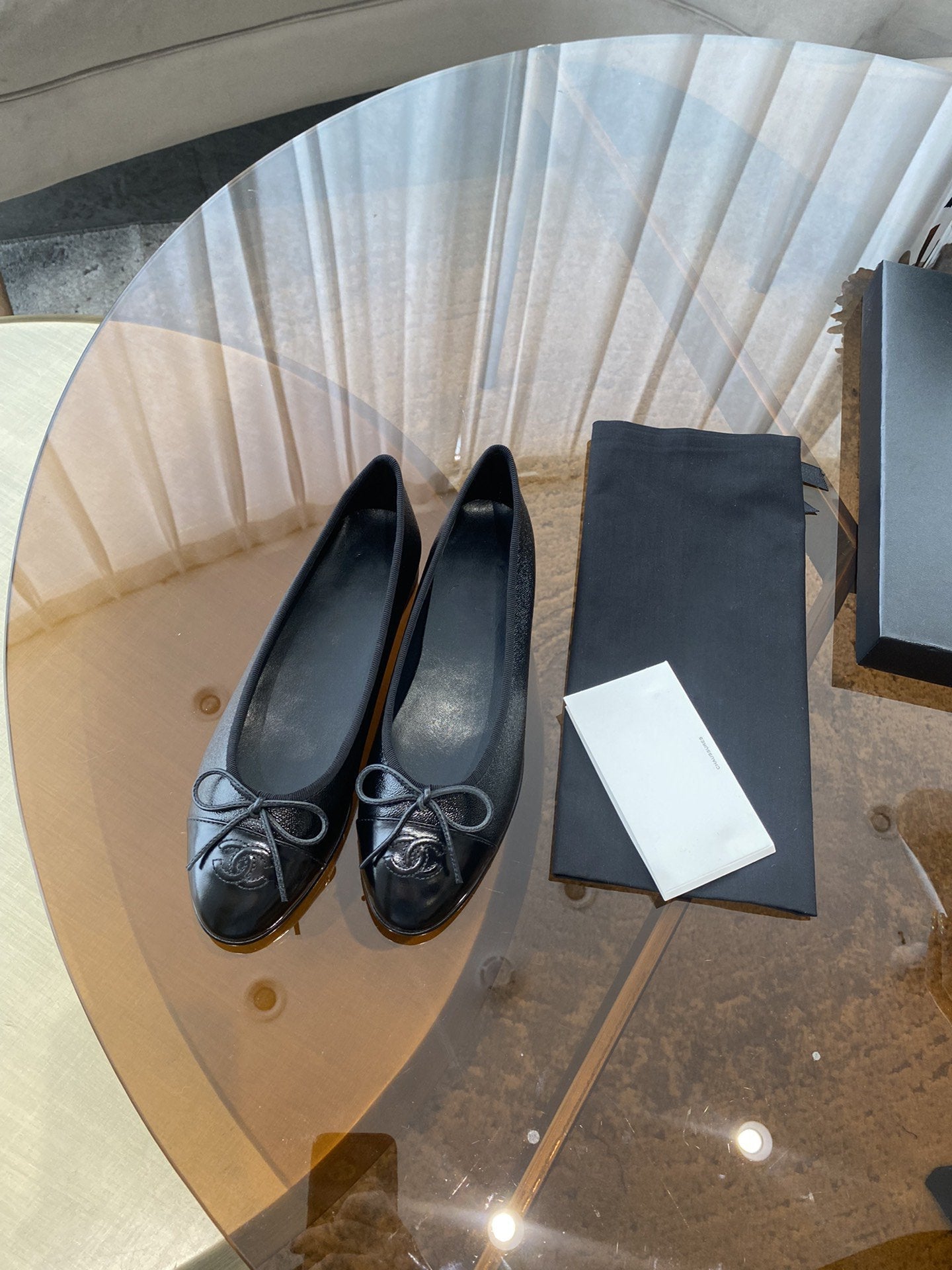 CHANEL BALLET FLATS ALL BLACK LAMBSKIN
